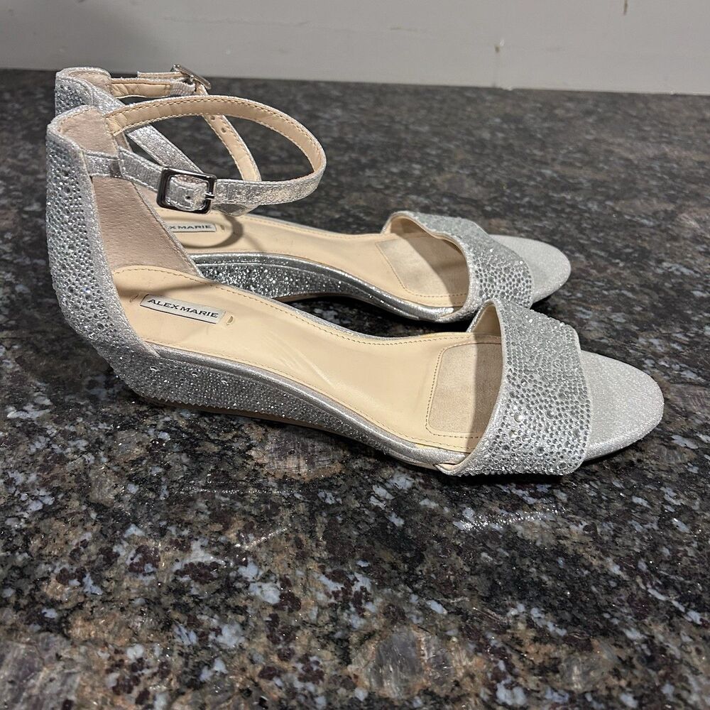 Alex Marie Dress Shoes Wedges 10M Open Toe sequin Prom wedding